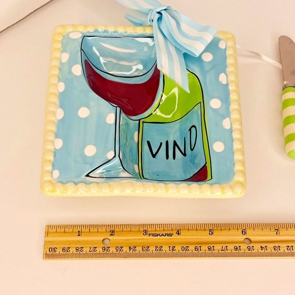 Mud Pie Vino Cheese Bowl Appetizer Dip Spread And knife Pastel With Polka Dots - Picture 7 of 9